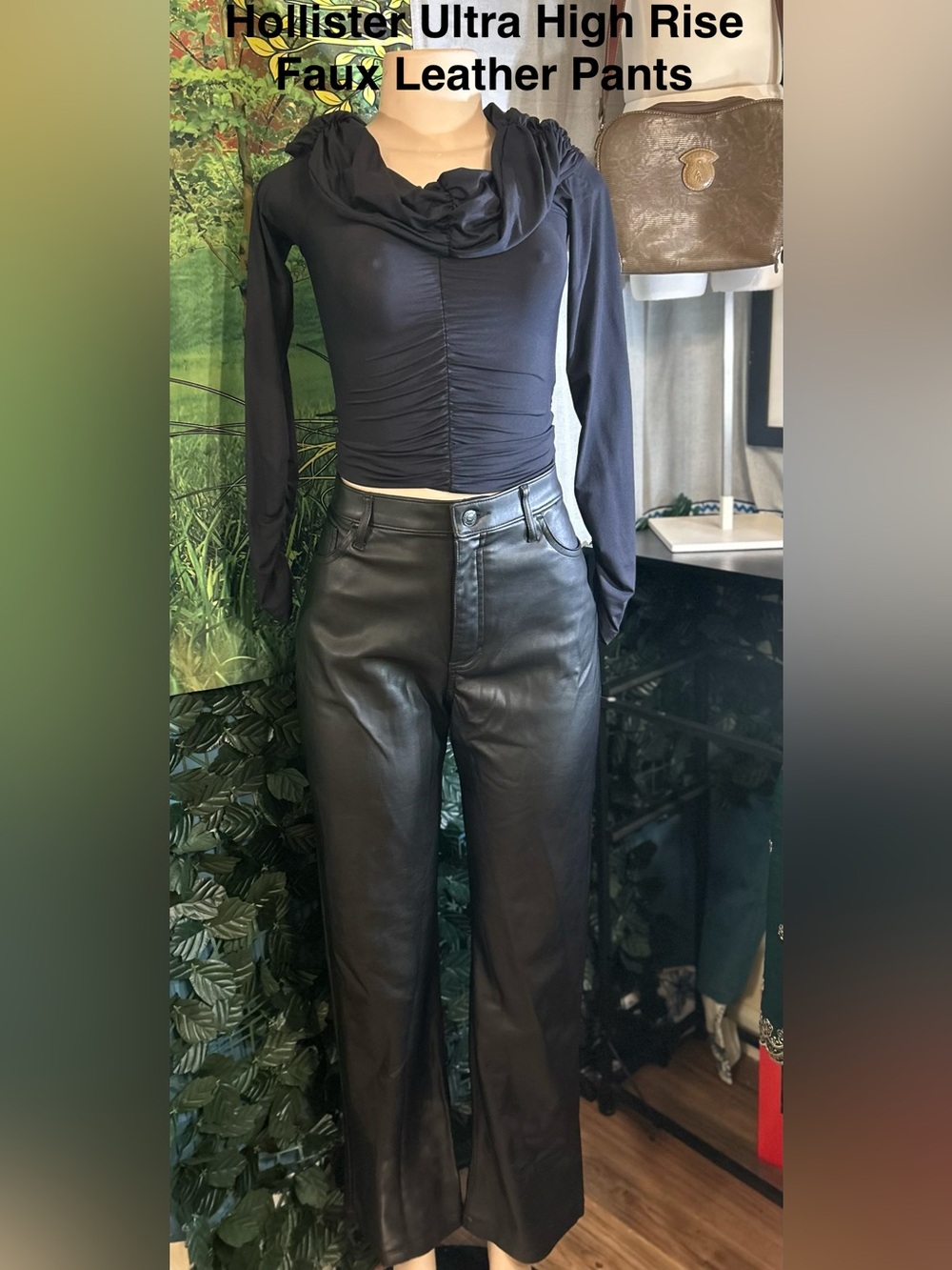 Hollister Black Faux Leather Ultra High-Rise Pants | Size: 29